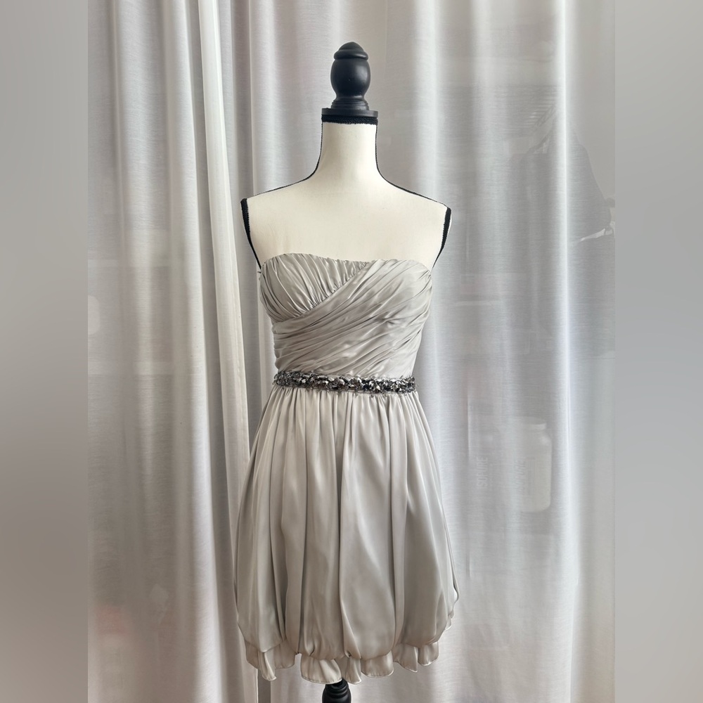 Silver Strapless Ruched Cocktail Dress